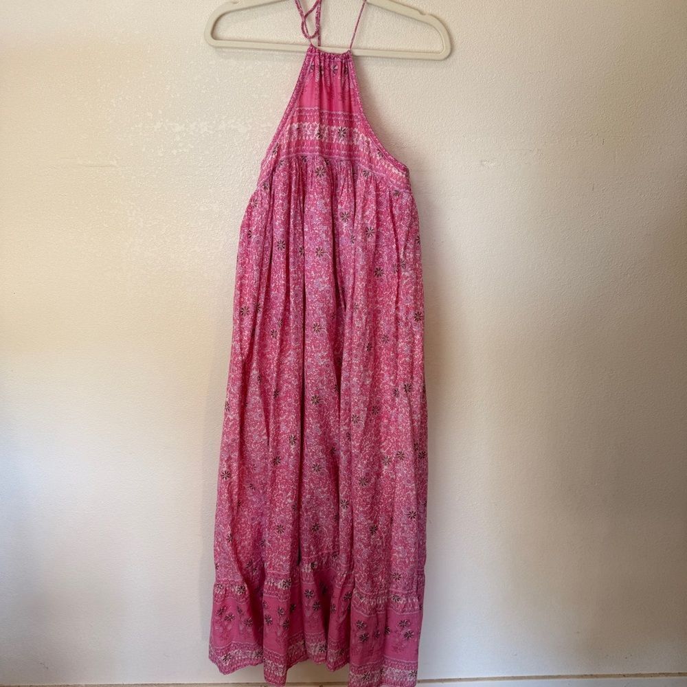 Fox in Gown Boho Floral Summer Pink Halter Cotton Maxi Dress Large